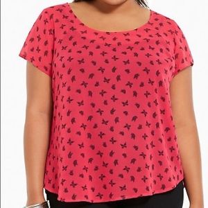 Butterfly Print Chiffon Button Back Top